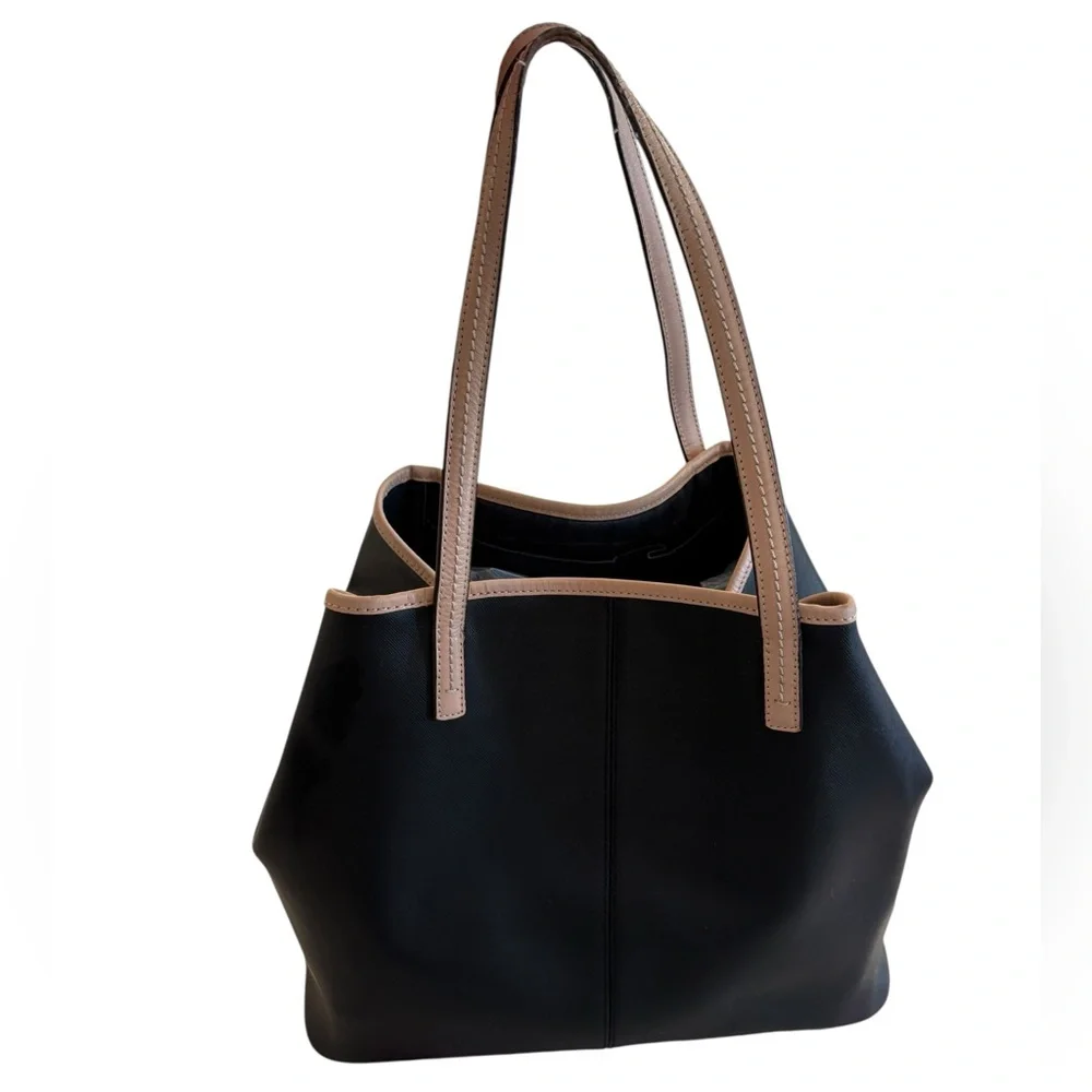 Coach Black Tote with Tan Leather Trim